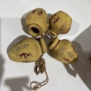 Kokopelli Themed Clay Pots Herbs Succulents Decor - 4 Pots On Twine